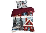 Eurofirany | Biancheria Da Letto Natalizia - Cotone - Copripiumino 140 X 200 Cm - 2X Federa 80 X 70 Cm - Rosso Verde - Motivo Natalizio