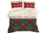 Eurofirany | Biancheria Da Letto Natalizia - Copripiumino 160 X 200 Cm - 2X Federa 80 X 70 Cm - Cotone - Rosso Verde - Fantasia A Quadri
