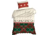 Eurofirany | Biancheria Da Letto Natalizia - Copripiumino - 140 X 200 Cm - 2X Federa 80 X 70 Cm - Cotone - Crema Rosso Verde