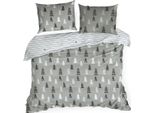 Eurofirany - Biancheria Da Letto Natalizia - Cotone - Copripiumino 200 X 220 Cm - 2X Federa 80 X 70 Cm - Bianco Grigio