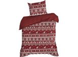 Eurofirany | Biancheria Da Letto Natalizia - Rosso Crema - 140 X 200 Cm - Cotone - Set Letto - Motivo Natalizio