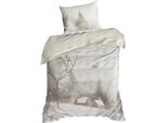 Eurofirany | Biancheria Da Letto Natalizia - Bianco Grigio Beige - 140 X 200 Cm - Cotone - Set Da Letto - Motivo Natalizio