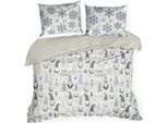 Eurofirany | Biancheria Da Letto Natalizia - Set Da Letto - Cotone - 160 X 200 Cm - Bianco Crema Grigio - Motivo Natalizio
