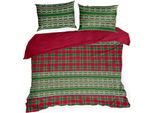 Eurofirany | Biancheria Da Letto Natalizia - Set Da Letto - 160 X 200 Cm - Rosso Verde - Cotone - Fantasia Natalizia - Fantasia A Quadri
