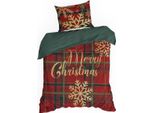 Eurofirany | Biancheria Da Letto Natalizia - Set Da Letto - 140 X 200 Cm - Rosso Verde Oro - Cotone - Fantasia Natalizia