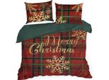 Eurofirany | Biancheria Da Letto Natalizia - Cotone - Set Da Letto - 160 X 200 Cm - Rosso Verde Oro - Fantasia Natalizia
