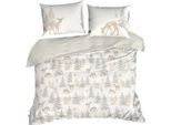 Eurofirany | Biancheria Da Letto Natalizia - Set Da Letto - Bianco Crema - 160 X 200 Cm - Cotone - Motivo Natalizio