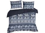 Eurofirany | Biancheria Da Letto Natalizia - Set Da Letto - Bianco Blu - 140 X 200 Cm - Cotone - Fantasia Natalizia
