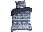 Eurofirany | Biancheria Da Letto Natalizia - Set Da Letto - 140 X 200 Cm - Bianco Blu - Cotone - Motivi Natalizi