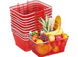 Cestino Per La Spesa Succebuy, 12 Pezzi, 22 Litri, Cestino In Metallo Impilabile Con Maniglie, Cestino Per Il Trasporto, Caricabile Fino A 20 Kg, Versatile Per Generi Alimentari, Vendita Al Dettaglio, Negozi, Supermercati, Librerie, Rosso