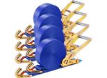 Cinghia Di Ancoraggio - Cinghia Di Ancoraggio A Cricchetto Con Doppio Gancio A J - 9 M X 50 Mm - Carico Di Rottura 5.000 Kg - Acciaio Inox - Set Di 4 - Blu