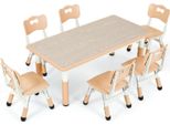 Tavolo Per Bambini Con 6 Sedie - Tavolo Per Attività - Altezza Regolabile 48-60 Cm - Tavolo 120×60 Cm - Plastica E Legno - Set Di 7 Pezzi - Per 2-10 Anni - Giallo