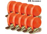 Cinghie Di Fissaggio 10 Pezzi - Cinghia Di Tensionamento A Cricchetto - Larghezza Cinghia 25 Mm - Lunghezza Cinghia 6 M - Forza Di Fissaggio 800 Kg - 100% Poliestere - Arancione