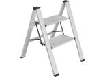 Scaletta In Alluminio - Scaletta Pieghevole - 2 Gradini - Portata 150 Kg - Ripiegabile - Leggera (2,57 Kg) - Ampi Gradini Antiscivolo - Argento
