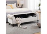 Panca Imbottita - Panca Con Contenitore/Panca Contenitore - Struttura In Metallo - Rivestimento In Velluto - Coperchio Ribaltabile - 133 Cm - Seduta Imbottita - Beige