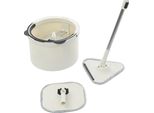 Mop Con Secchio - Set - Rotazione A 360° - 5 Coprimacchia - Manico In Metallo - Coprimacchia In Fibra - Per Pavimenti E Finestre - Bianco