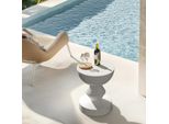 Tavolino Rotondo In Cemento - Tavolino Da Salotto/Tavolino Da Giardino/Sgabello Da Giardino - Interno/Esterno - Dimensioni Ø35,5 X 43,5 Cm - Design Minimalista - Bianco