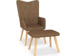 The Living Store Poltrona Relax Con Pouf Tessuto Taupe