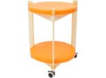 Tavolino Rotondo - Tavolino Con Rotelle - Doppio Ripiano - Mobile - Per Divano/Letto - Portata 25 Kg - Bianco-Arancio
