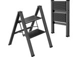 Scaletta In Alluminio - 2 Gradini Pieghevoli - Leggera - Ampi Gradini Antiscivolo - Portata 150 Kg - Nero