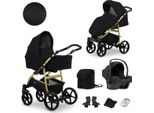 Passeggino Kunert Mata 3In1 Nero Con Telaio Dorato - Il Passeggino Per Eccellenza Per Il Comfort E La Sicurezza