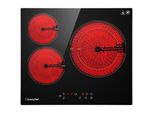 AMZCHEF Glaskeramikkochfeld 60cm Herdplatte 3 kochfelder 5400W mit 9 Stufen