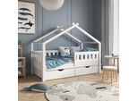 Vitalispa Letto Montessori Bambini Design, 80X160 Cm Con 2 Cassetti E Materasso, Bianco