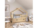 Vitalispa Letto Montessori Bambini Design, 70X140 Cm Con Cassetto E Materasso, Legno Naturale