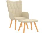 Vidaxl Poltrona Relax Con Sgabello In Tessuto Crema