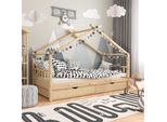 Vitalispa Letto Montessori Bambini Design, 90X200 Cm Con 2 Cassetti E Materasso, Legno Naturale