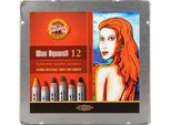 Pastelli Koh-I-Noor Wax Aquarell Set Di 12 Pezzi Con Pennello, Temperamatite E Matita Di Grafite In Scatola Di Latta