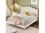 Letto Imbottito Fortuna Lai Letto Matrimoniale 140 X 200 Cm, Struttura Letto Con Testata E Rete A Doghe, Letto Per Adulti, Letto Per Ragazzi, Letto Per Ospiti In Tessuto Vellutato Delicato Sulla Pelle, Beige