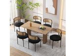 Flieks Sedia Da Pranzo In Rattan Set Di 6 Sedie Da Sala Da Pranzo Con Gambe In Metallo, Sedie Da Soggiorno Imbottite Con Rivestimento In Velluto, Sedia Da Pranzo Sedia Da Cucina, Nero