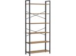 Vasagle Libreria 6 Livelli Autoportante Con Struttura In Acciaio Scaffale Per Soggiorno Camera Da Letto Studio 30X80X186Cm Design Industriale