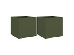 Vidaxl Fioriera 2 Pz. Verde Oliva 49X47X46 Cm Acciaio