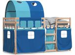 Vidaxl Letto A Castello Con Tende Blu 90X190 Cm In Legno Di Pino Massiccio