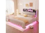 Letto Imbottito Flieks 140X200Cm Con Usb, Letto Matrimoniale Letto Giovanile Con Led, Letto Contenitore In Legno Con Testiera A Battente, Letto Classico, Biancheria, Beige