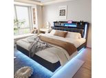 Letto Imbottito Flieks 160X200Cm Con Usb, Letto Matrimoniale Letto Giovanile Con Led, Letto Contenitore In Legno Con Testiera A Battente, Letto Classico, Biancheria, Grigio