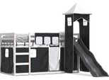 Vidaxl Letto A Castello Con Scivolo E Tende Bianco E Nero 90X200 Cm