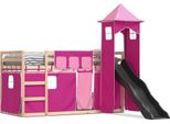 Vidaxl Letto A Castello Con Scivolo E Tende Rosa 90X200 Cm