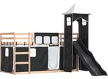 Vidaxl Letto A Castello Con Scivolo E Tende Bianco E Nero 90X200 Cm