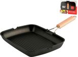 Bistecchiera Rettangolare 1 Manico In Alluminio Pressofuso Con Rivestimento Antiaderente Ilag E Manico Pieghevole In Legno Cm 36X26