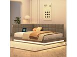 Letto Imbottito Flieks 140X200 Cm Con Usb E Led, Divano Letto Con Rete A Doghe, Letto Matrimoniale, Letto Per Ragazzi, Letto Per Ospiti, Divano Letto Funzionale, Lino, Grigio