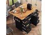 Carrello Di Servizio Flieks Con 8 Cassetti, Isola Da Cucina Moderna Con Piano Di Lavoro Pieghevole, Carrello Da Cucina Con Ampio Spazio Di Archiviazione, Nero