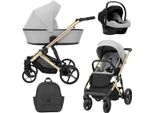 Carrozzina Kunert Arizo Premium 3In1 In Grigio Con Telaio Dorato - Leggera, Elegante E Versatile