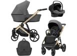Carrozzina Kunert Arizo Premium 3In1 In Antracite Con Telaio Dorato