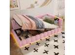Flieks Letto Imbottito Idraulico Daybed 90X200Cm, Divano Letto Con Usb E Type-C, Letto Giovanile Daybed Con Led, Letto Contenitore In Pile, Rosa
