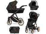 Carrozzina Kunert Ivento Premium 3In1 In Nero/Marrone Con Telaio E Accessori In Oro