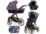 Carrozzina Kunert Ivento Premium 3In1 Colorata Con Struttura Dorata E Numerosi Accessori