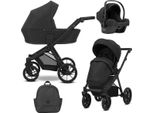Passeggino Kunert Brav 3In1 Nero Con Telaio Nero, Ruote In Gel E Seggiolino Auto Cosmo